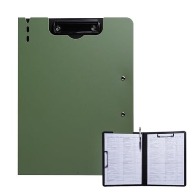 FRETONBA Clipboard Folder A4 Foldable Clipboard with Horizontal and Vertical Double Metal Clips 360 Degree Foldable Binder Clipboards with Pen Holder File Cover Work Folder Clipboards Green