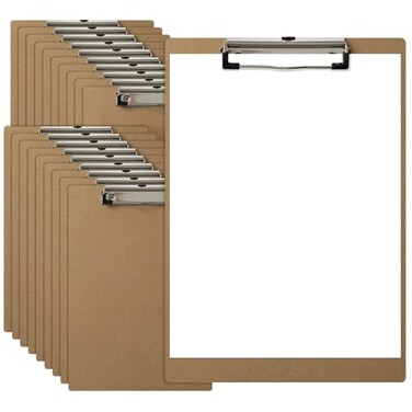 HappyHapi 20 Pack Clipboard 85 x 11 Letter Size Clip Boards Bulk A4 Wooden Hardboard Office Clipboards Pack for Classroom WorkMeetings Brown