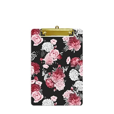 Hongri Small Plastic Clipboard Fashion Design A5 Memo Clip Board for Students Kid Women Office Home Low Profile Clip Cute Pattern Mini Size 6 x 9 in Pink Rose