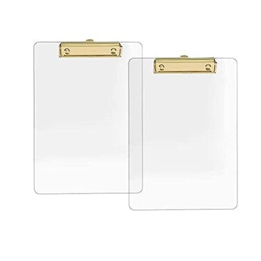 JIARI 2 Pack Clear Acrylic Office Clipboard A4 Letter Size 86 x 122 Gold