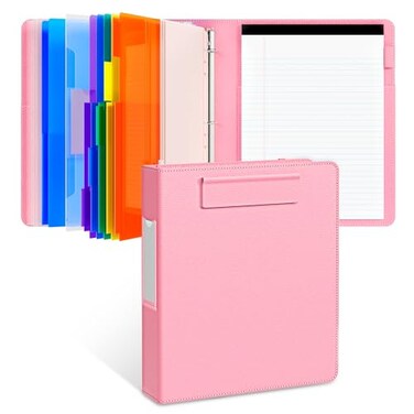 JoyCat 3 Ring Binder Clipboard with Storage124x102Magnetic Clipboard Folder with 5 Expandable FoldersRefillable Lined Notepad 11 x 85Ideal for School Office NursingPink