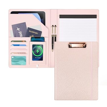Ospelelf Leather Portfolio Organizer Women Clipboard with Storage Pink Clip Board for NotepadPhoneCards