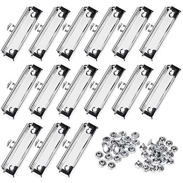 Meetory 15 Pack Clipboard Clips 394 Mountable Stainless Metal Clipboards Hardware with Rubber Grip and Hanging HoleIncluded 30 Piece Rivets