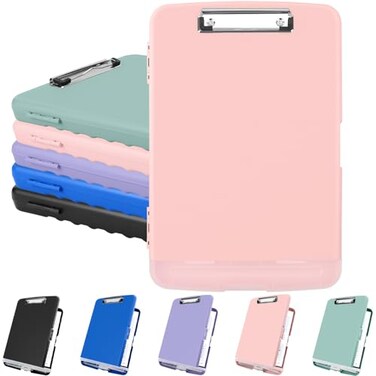 Meiikun Clipboard with Storage Plastic Clipboards 85x11 with Pen Holder High Capacity Nursing Clipboard Folder Side Opening Storage Clip Board for Office Work Nurses Teachers Light Pink