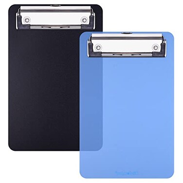 Wisdompro Mini Clipboard 2 Pack 47 x 73 Small Clip Boards for A6 Notepads Memo Size Receipt Pocket Lists Black Blue