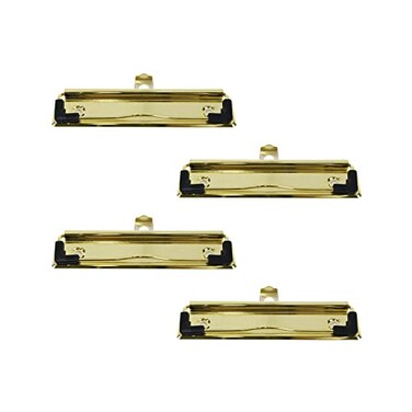 Pastlla 4Pcs Clipboard Clips 472 Metal Mountable Clipboard Clamp Hardware with Rubber Grip and Hanging Hole to Create Low Profile Clipboards Document File Board Office Supplies Gold