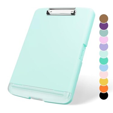 ZAXMEY Plastic Clipboard with Storage 85 x 11 Storage Organization Box SideOpening Heavy Duty Clip Board with Pen Holder and Paper Folder for Nurses Teachers Office School Supply Light Blue