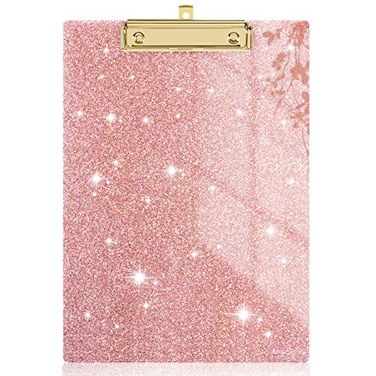 Rimilak Acrylic Glitter Clipboards Sparkly Board with Low Profile Gold Clip Designed for Classroom School and Office Use A4 Letter Size 9 x 125 in Rose Gold