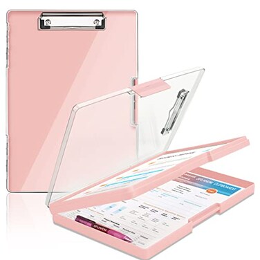 SFLHHDM Clipboard with StorageHeavy Duty Clip Boards 85x11 with 2 Storage CaseClear Visible Panel Storage ClipboardsSide Opening Nursing Clipboard Folder for Office SuppliesPale Pink