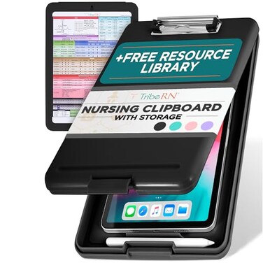 Tribe RN Nursing Clipboard with Storage Medical Clipboard Nursing Essentials for Nurses and Nursing Students School Supplies with Quick Access Reference Guide Black