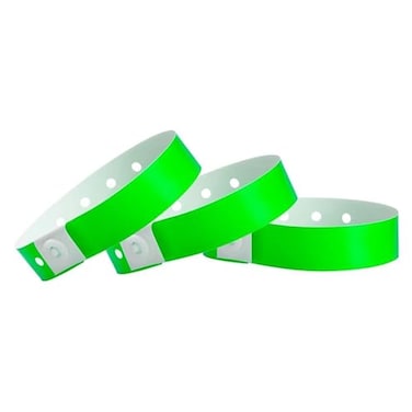 Wristco 100 WristCo Neon Green Plastic Wristbands for Events Extended Wear Secure Snap Prevents Reuse PremiumGrade Bracelets