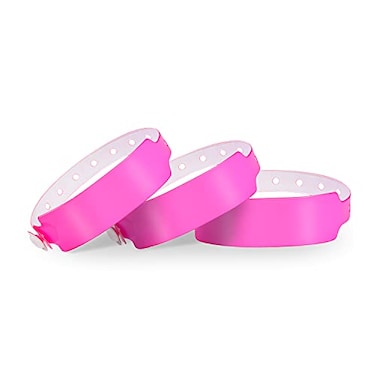 WRISTALL Wristall Plastic Wide Face Wristbands for Events Vinyl Wristbands of Party by FivepeansNeon Pink 100