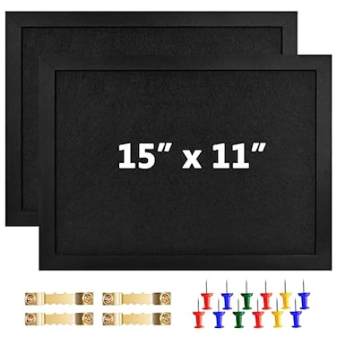 fayoufa 2P Cork Board Bulletin Board Pin Board Wood Framed Display with Felt Cork Boards for Wall Jewelry Notes Memos Photos Home Kitchen Office School 15x11 Wood FramedBlack FeltBlack