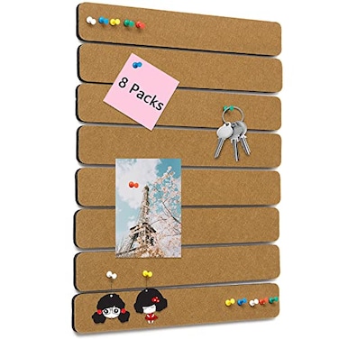 Arlasuo 8 Pack Felt Pin Board Bar Strips Bulletin Board for Bedrooms Offices Home Wall Decoration Notice Board Self Adhesive Cork Board with 50 Push Pins for Paste Notes Photos Schedules