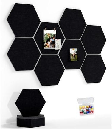 Uoisaiko 8 Pack Hexagon Felt Bulletin Board Tiles 118 Large Thick Pin Board for Walls with 30 Push Pins DIY Boards for Office Home School Decor Aesthetic Hex Cork Board Alternative