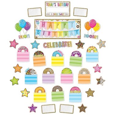 ASHLEY PRODUCTIONS Ashley Productions Smart Poly Mini Bulletin Board Set Birthday Donutfetti Design 33 Pieces
