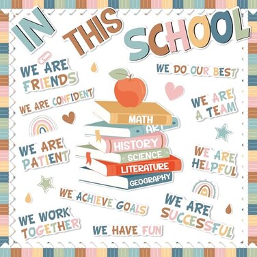 Justforjoyful Boho Motivational Bulletin Board Classroom Decoration Set Boho Affirmation Station Bulletin Board in This School Classroom Cutouts for Back to School Elementary Inspirational Wall Door S