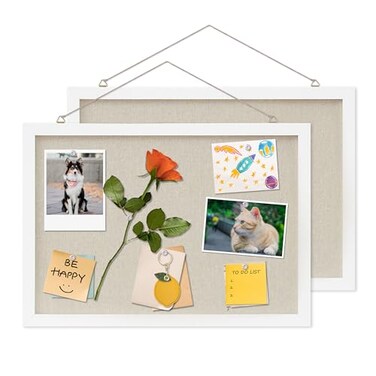 DAHAPYBOO Cork Board with Linen White 2PackBulletin Board 17x12 Hanging Corkboards for Office Home School Message Board or Vision Board Decoration
