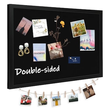 DOLLAR BOSS Large Black Cork Board DoubleSided Bulletin Board with Linen 24x 18 Black Cork Boards for Walls Wood Frame Hanging Pin Board Cork Board for Office Home School 1Pack