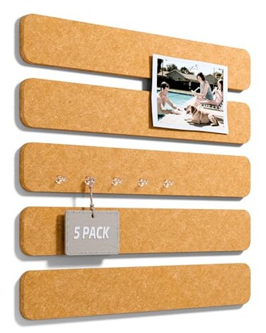 Fluxynara Cork Board Alternative Felt Strip Board 5Pack 13x2 Office Pin Board with 35 Push Pins Adhesive Install for Bedroom Door Home Office Sunset Yellow