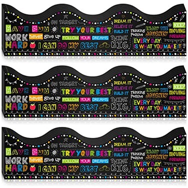 Geyee 60 Pcs Inspirational Quotes Bulletin Board Border Motivational Bulletin Board Decoration Inspirational Border for Classroom Office Wall Decors 12 x 3 InchesChalkboard