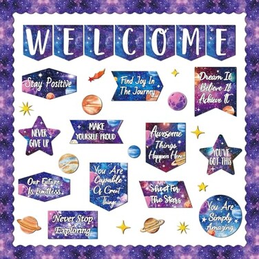 gisgfim Outer Space Welcome Bulletin Board Decorations Motivational Classroom Decor Space Theme Inspirational Quotes Cutouts Galaxy Bulletin Board Border for School Classroom Wall Decor