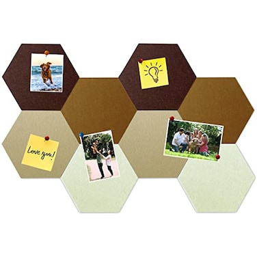 HULAVO 8 Pcs Hexagon Felt Cork Bulletin Board Tiles Self Adhesive DIY Bulletin Board Pin Board for Office School Home Wall Decor Memos Photos Display Gradual Brown