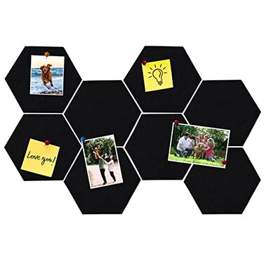 HULAVO 8Pcs Hexagon Felt Cork Board Tiles Self Adhesive DIY Bulletin Board Pin Board for Office School Home Wall Decor Stickers Memos Photos Display Black