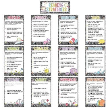 Outus 13 Pcs Reading Strategies Posters Classroom Decorations Reading Bulletin Board Posters Elementary Educational Wall Prints Library Decor for Middle High Schools Teacher Supplies Composition