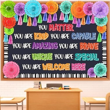 Qilery 70 Pcs Motivational Bulletin Board Set Inspirational Bulletin Board Decoration Positive Affirmation Bulletin Board Cutout Classroom Decoration for Back to School Educational Material