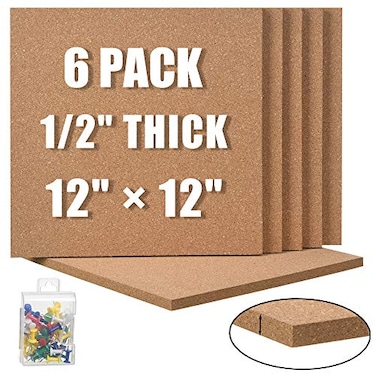 SUNGIFT Cork Board 12x12 12 Thick Square Bulletin Boards 6 Pack Cork Tiles with 50 Push Pins Mini Wall SelfAdhesive Corkboards Tiles for Wall