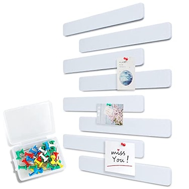 Uoisaiko Felt Pin Board Bar 15x2 Pack of 8 Bulletin Board Strips with 40 Push Pins Home Office Memos Notice Boards Felt Wall Tiles