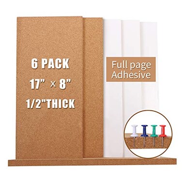 femst Cork Bulletin Board 17x8 12 Thick Cork Board Tiles Frameless Cork Tiles SelfAdhesive Corkboards Wall Decor with a Box Bonus Pushpins 6pack for Office School and Home