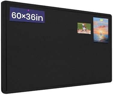 Hrrtyueg Large Bulletin Board 60 X 36 inches Cork Board with 30 Pushpin 5 x 3 Cork Board for Walls Pin Board SelfAdhesive Felt Board Vision Board Foldable Photo Board for Wall Black