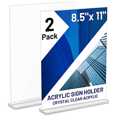 Comkrivy Acrylic Sign Holder 85 x 11 Inch Vertical T Shape Display Stand DoubleSided Desktop Clear Sign Holders Paper Holder Table Menu Holders Plastic Sign Stand for Home Office Restaurants Store 2Pa