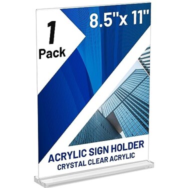Comkrivy Acrylic Sign Holder 85 x 11 Inch1Pack Vertical T Shape Display Stand DoubleSided Desktop Clear Sign Holders Paper Holder Table Menu Holders Plastic Sign Stand for Home Office Restaurants Stor