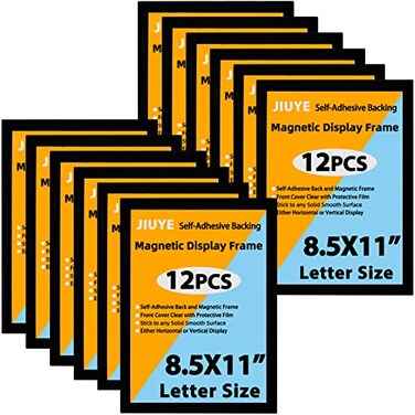 JIUYE 85x11 Magnetic Sign Holder Wall MountSelfAdhesive Plastic Display FramesMagnetic Framed Document Holder for Store Classroom Office12Pcs