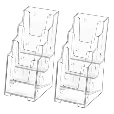 MaxGear Acrylic Brochure Holder 4 Inch Wide 4 Tier Clear Literature Display Stand Premium Plastic Pamphlet Holder Multi Pocket Wall Mount or Countertop Organizer for Office or Home 2 Pack
