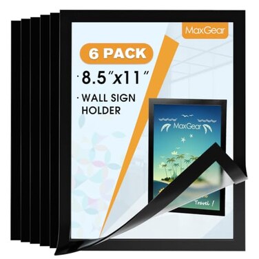 MaxGear Sign Holder 85 x 11 Wall Mount Magnetic Clear Plastic Sign Holders Self Adhesive Display Picture Frames Display in Portrait or Landscape Format for Home Office Store 6 Pack