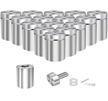 Osring 1 x 1 Inch Sign Standoffs Mounting Hardware 16 Pack Wall Screw Standoff Holder Stainless Steel Advertising Nails for Displaying Acrylic Board and Signage Silver