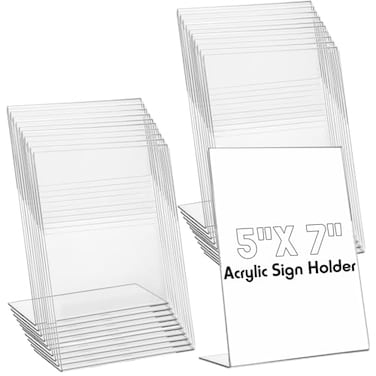 Vicenpal 40 Pcs 5 x 7 Inch Acrylic Sign Holder Acrylic Picture Frames Plastic Picture Flyer Holder l Shaped Photo Frames Self Standing Desktop Table Signs for Office Store Restaurant Vertical
