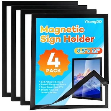 YixangDD 4 Pack Magnetic Sign Holder 85 x 11 SelfAdhesive Magnetic Wall Mount Sign Holder Magnetic Document Holder for Wall Window Office Poster Store