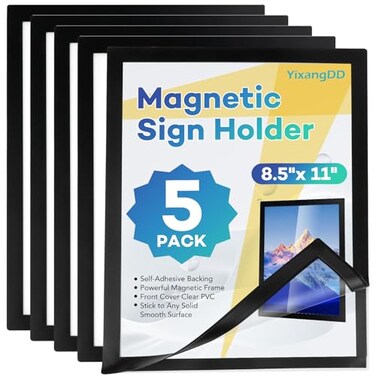 YixangDD 5 Pack Magnetic Sign Holder 85 x 11 SelfAdhesive Magnetic Wall Mount Sign Holder Magnetic Document Holder for Wall Window Office Poster Store