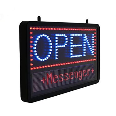 Alpine Led Open Signs for Business with Remote Super Bright Lighted Open Sign Easily Programmable Led Sign 3 Mode Electric Display Flashing Fixed Scrolling With Space for Extra Letters Numbers