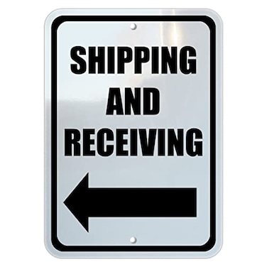 WAKE UP Shipping and Receiving Sign Left Arrow Directional Black Mounting Holes 10 by 14