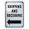 WAKE UP Shipping and Receiving Sign Left Arrow Directional Black Mounting Holes 10 by 14