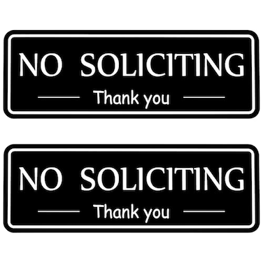 MOWPOG 2 Pack No Soliciting Sign for House Strong SelfAdhesive No Solicitation Signs 79x28 Thick Acrylic Weatherproof and Sturdy Sign for Front Door Home Office Wall Keep Solicitors Away