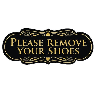 All Quality Designer Please Remove Your Shoes Wall or Door Sign No Shoes Signage Easy Installation BlackGold Large 1 Pack