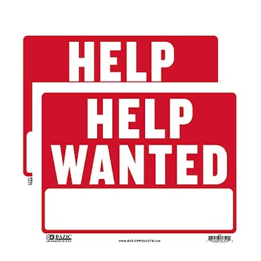 BAZIC PRODUCTS BAZIC Products Help Wanted Sign 12 x 16 in Weather Resistant Tapes Tacks Or Frames for Stores Offices Doors 2 Pack