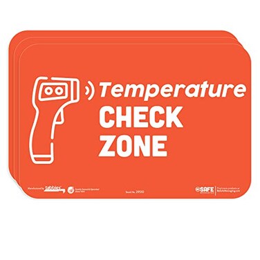 tabbies BeSafe MessagingTemperature Check Zone 3Pack 9x6 Bright Bold Orange Repositionable Educational Safety Signs Perfect for Most Surfaces Glass Metal Painted Surfaces 29510